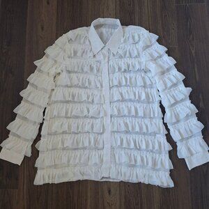 💙 Ruffle Blouse Soft Size M/L Coastal Cowgirl Western Country Romantic